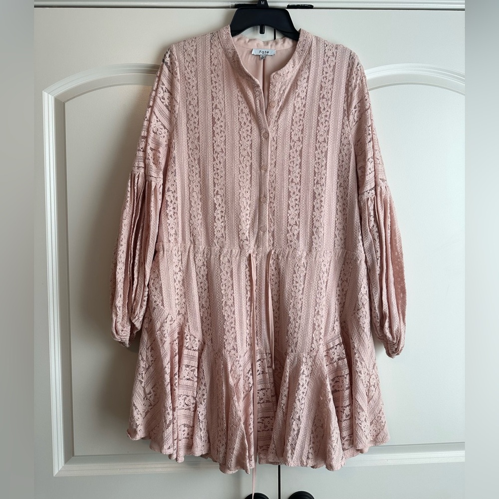 Fate Blush Lace Button-Up Dress